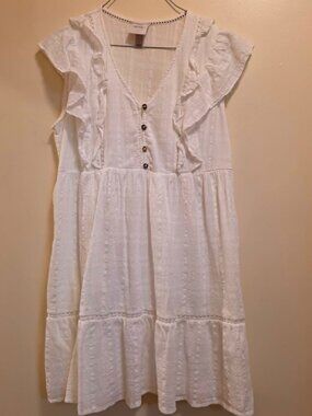 Knox Rose Bohemiam Style Shift, Button Front, Ruffled Cap Sleeves L